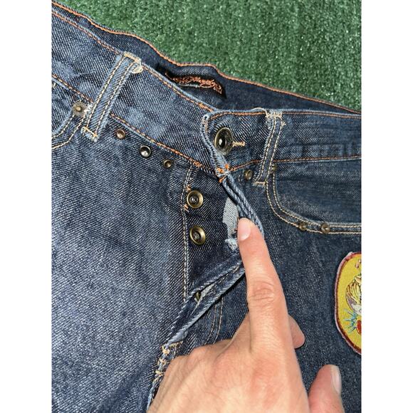 Y2K Ed Hardy x Christian Audigier Skull/Flower Denim Baggy Jeans Men's 36x33 - Picture 5 of 9